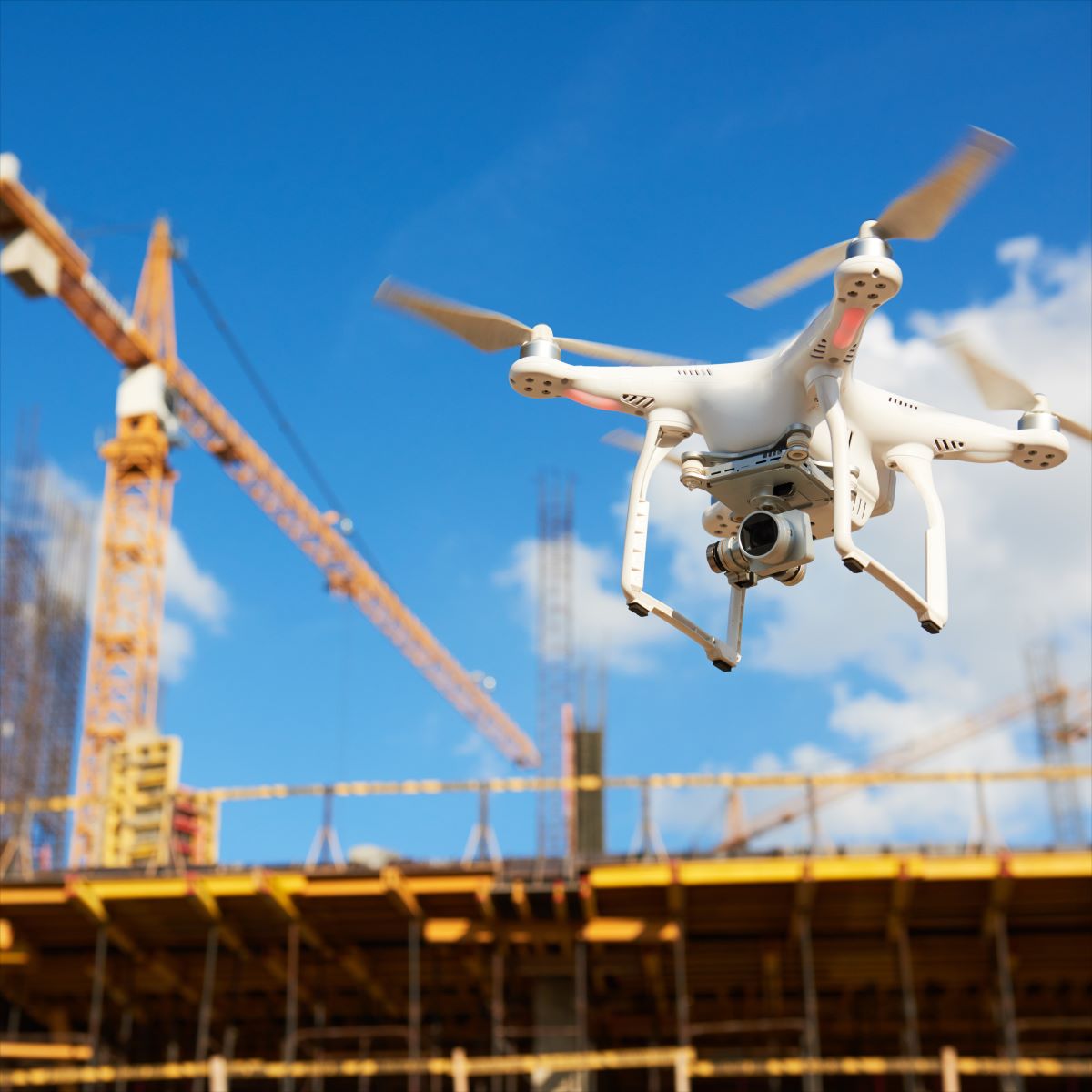 Construction drone capturing Dallas construction photo documentation on job site.